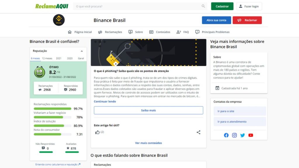Print do Reclame Aqui Binance