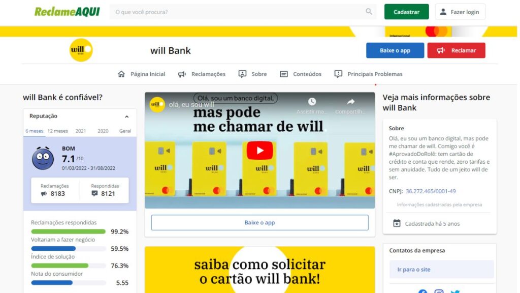 Print do Will Bank Reclame Aqui