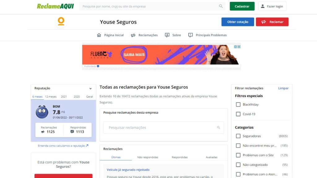Print do Reclame Aqui da Youse