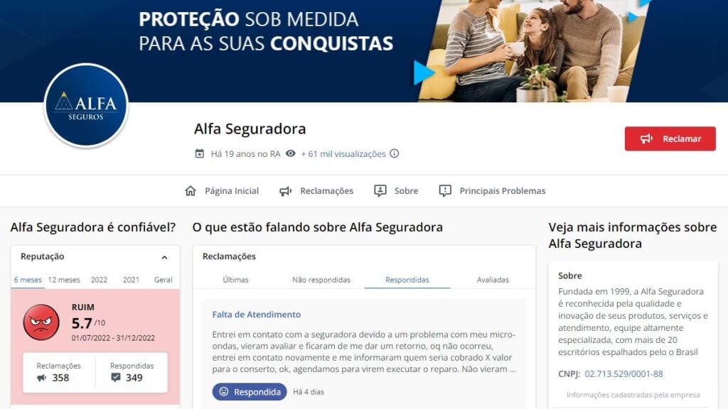 Alfa Seguradora no Reclame Aqui