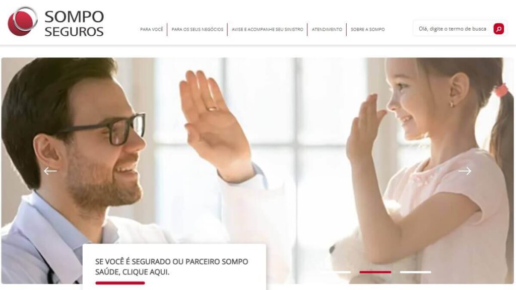 Página inicial do site da Sompo Seguros