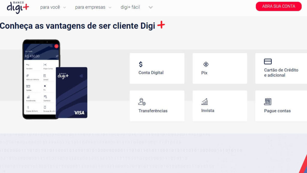 Página inicial do site do Banco Digi+
