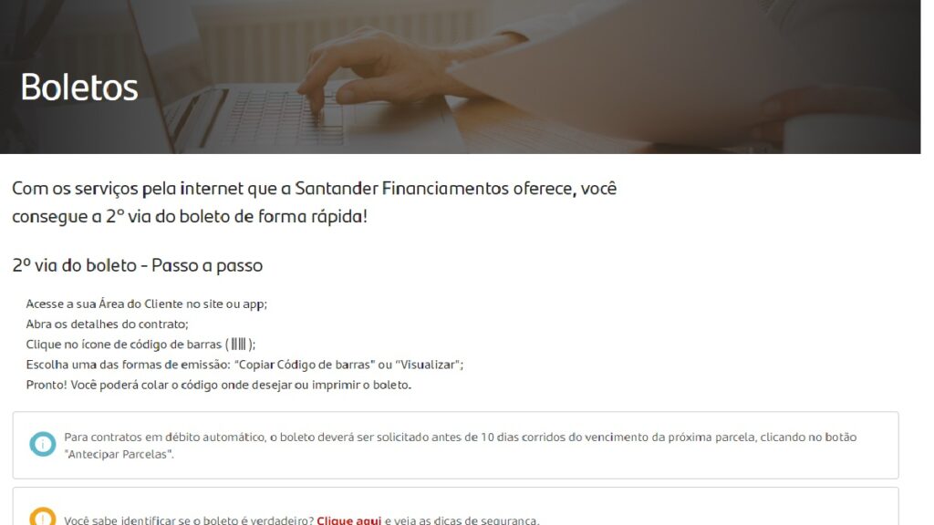 Print Screen do Santander financiamentos boleto.