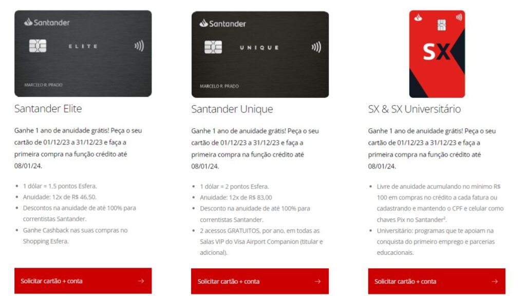 Cartões Santander.